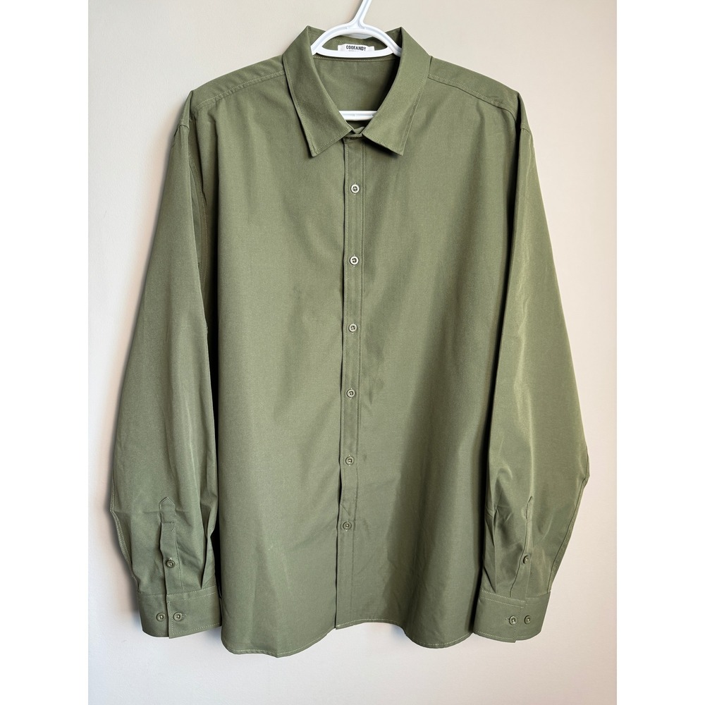 COOFANDY Mens Long Sleeve‎ Button Up Shirt Olive Green XL Gorpcore Minimalist